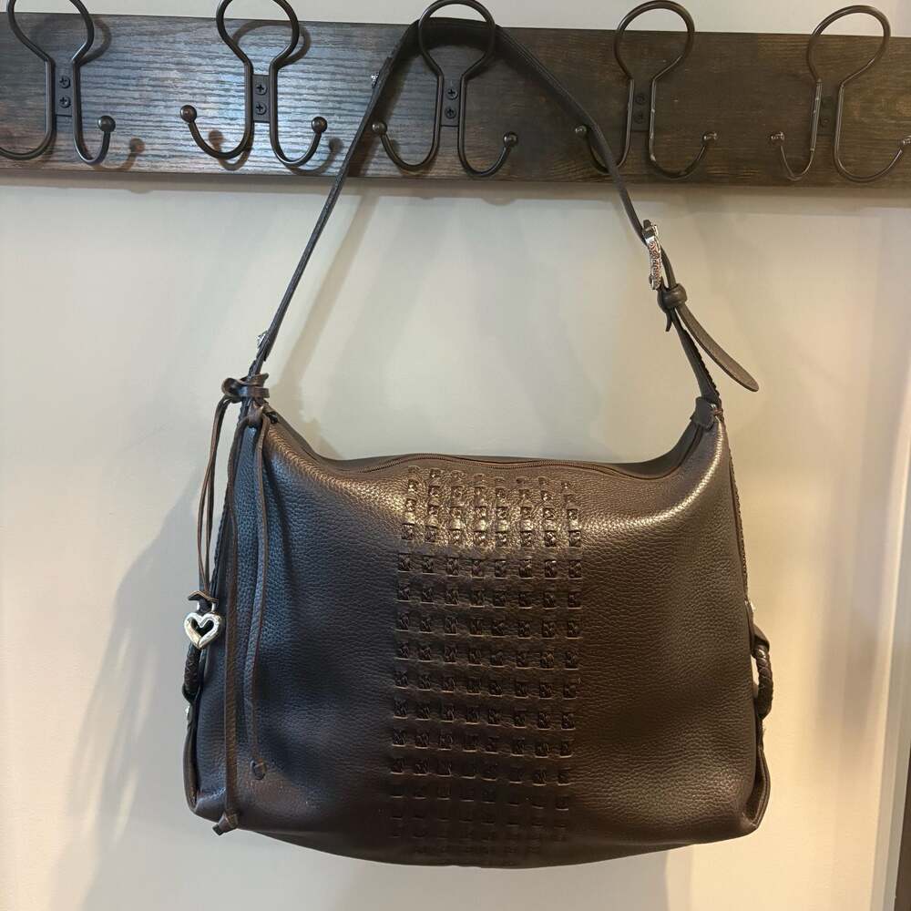 Brighton Brown Leather Woven Front Shoulder Tote Bag